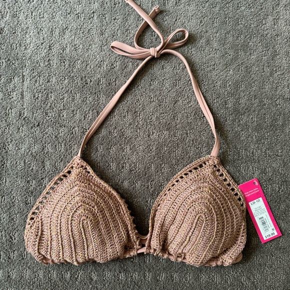 NWT Neutral Gold Embroidered Crochet Bikini Set Size:L and M - Picture 7 of 7